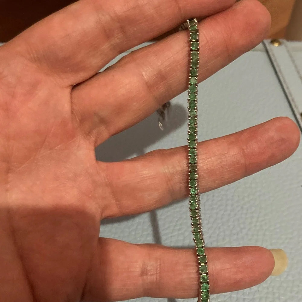 Sterling Silver Emerald Tennis Bracelet 7 1/2” - Picture 1 of 3